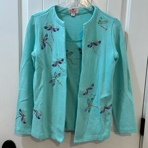Quacker Factory Embroidered Dragonfly Cardigan And Tank Set Vintage Women’s XXS